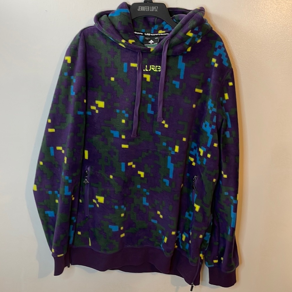 Mens LRG glitch world polar fleece hoodie multicolor size medium